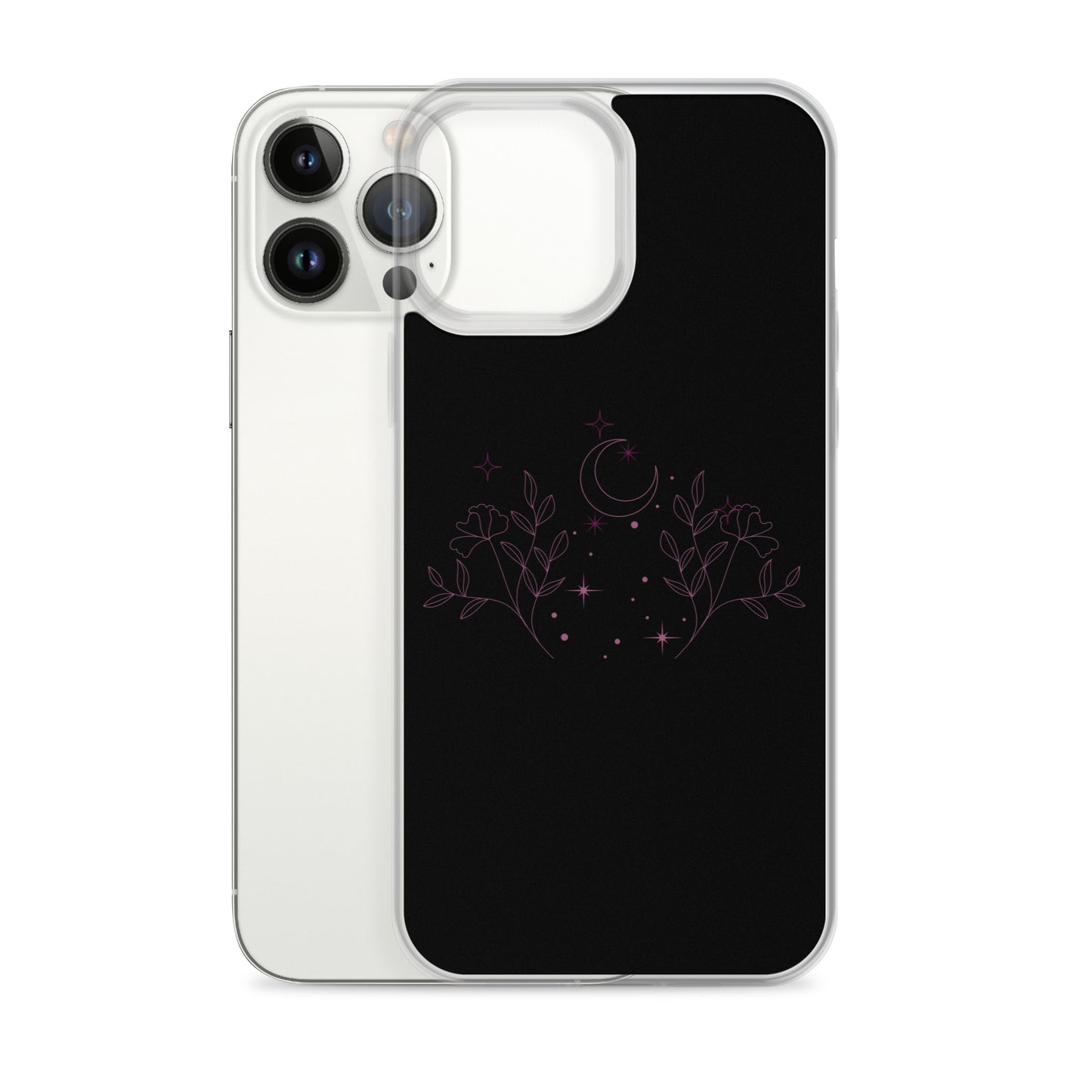 Flower Moon Black Warm Pink Clear Case for iPhone®