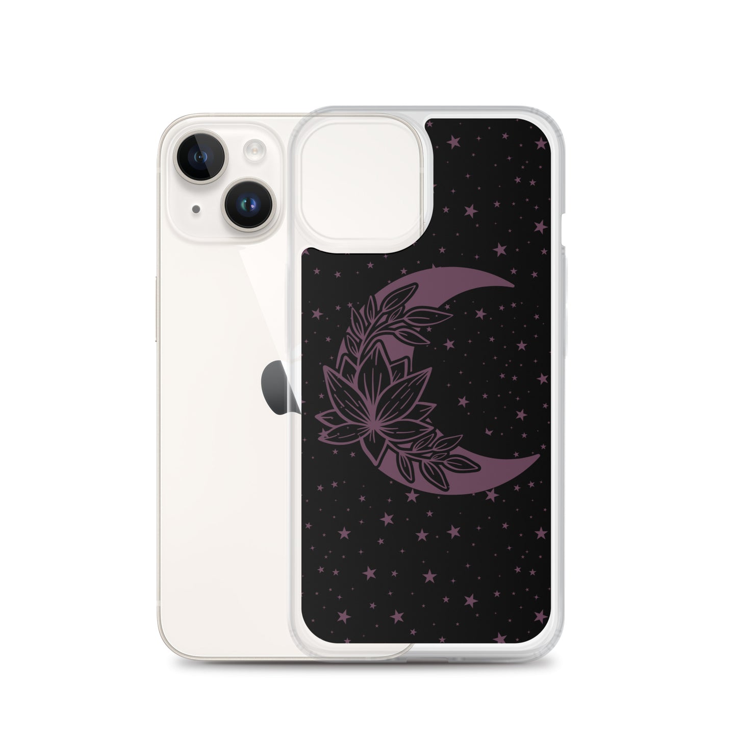 Floral Moon Star Black Purple Play Clear Case for iPhone®