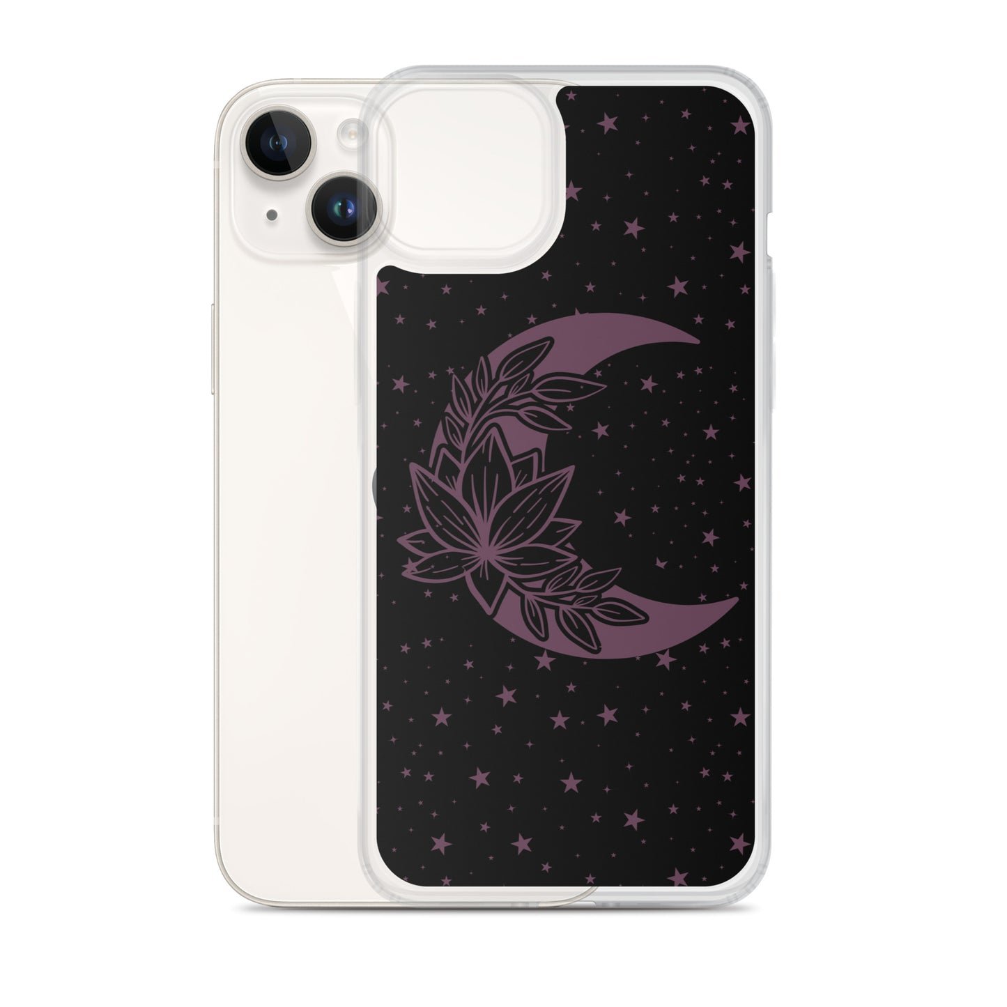 Floral Moon Star Black Purple Play Clear Case for iPhone®