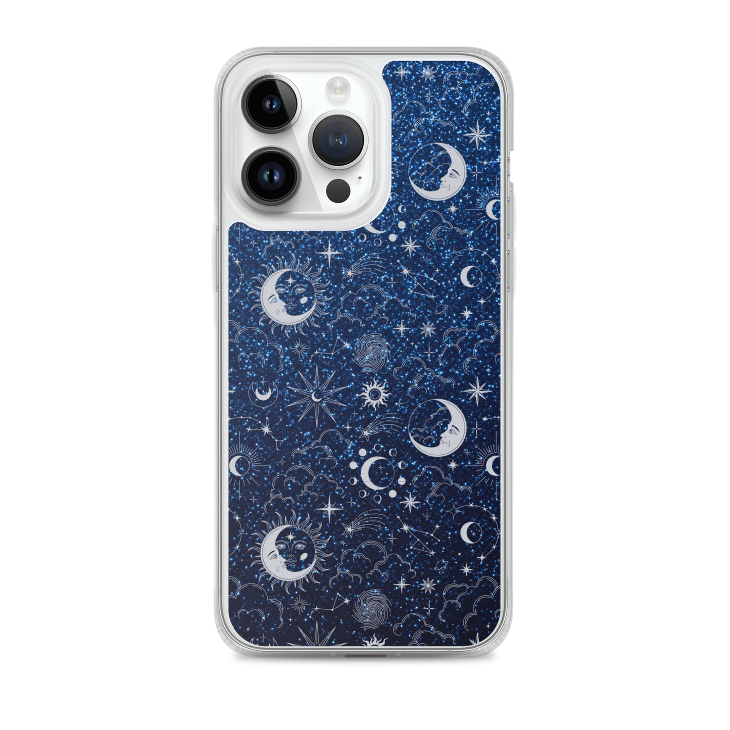 Blue Silver Glitter Moon Clear Case for iPhone®
