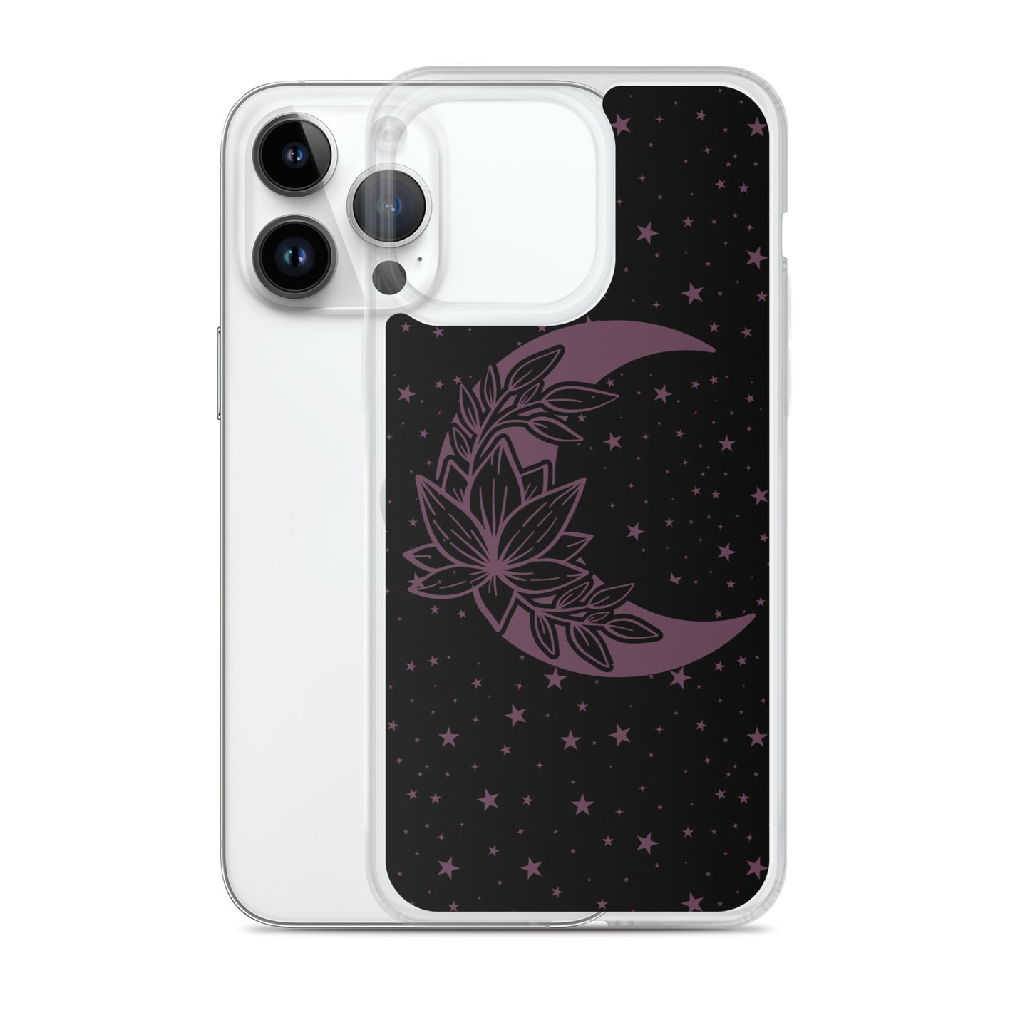 Floral Moon Star Black Purple Play Clear Case for iPhone®