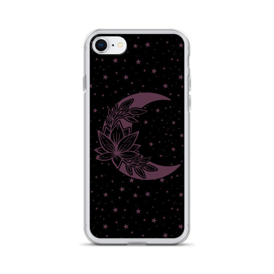 Floral Moon Star Black Purple Play Clear Case for iPhone®