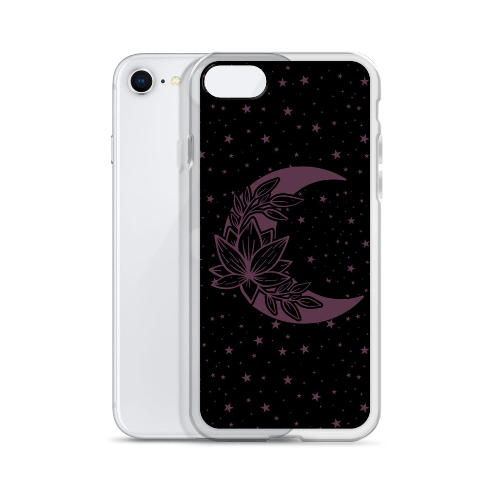 Floral Moon Star Black Purple Play Clear Case for iPhone®