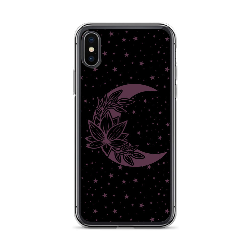 Floral Moon Star Black Purple Play Clear Case for iPhone®