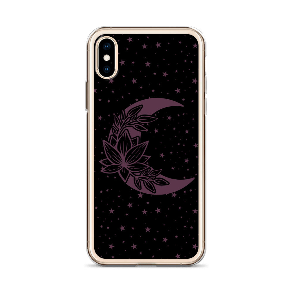 Floral Moon Star Black Purple Play Clear Case for iPhone®