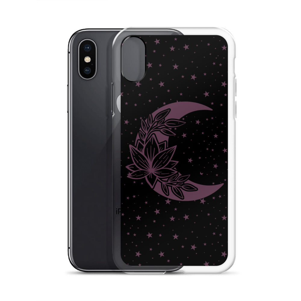 Floral Moon Star Black Purple Play Clear Case for iPhone®