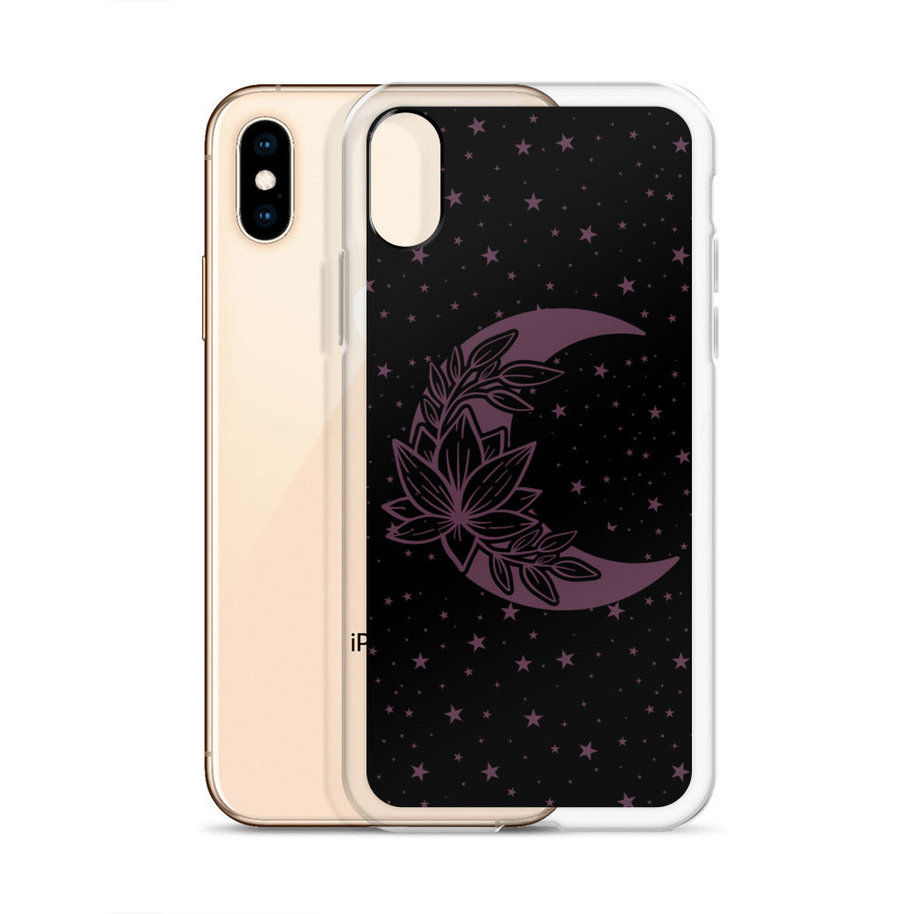 Floral Moon Star Black Purple Play Clear Case for iPhone®