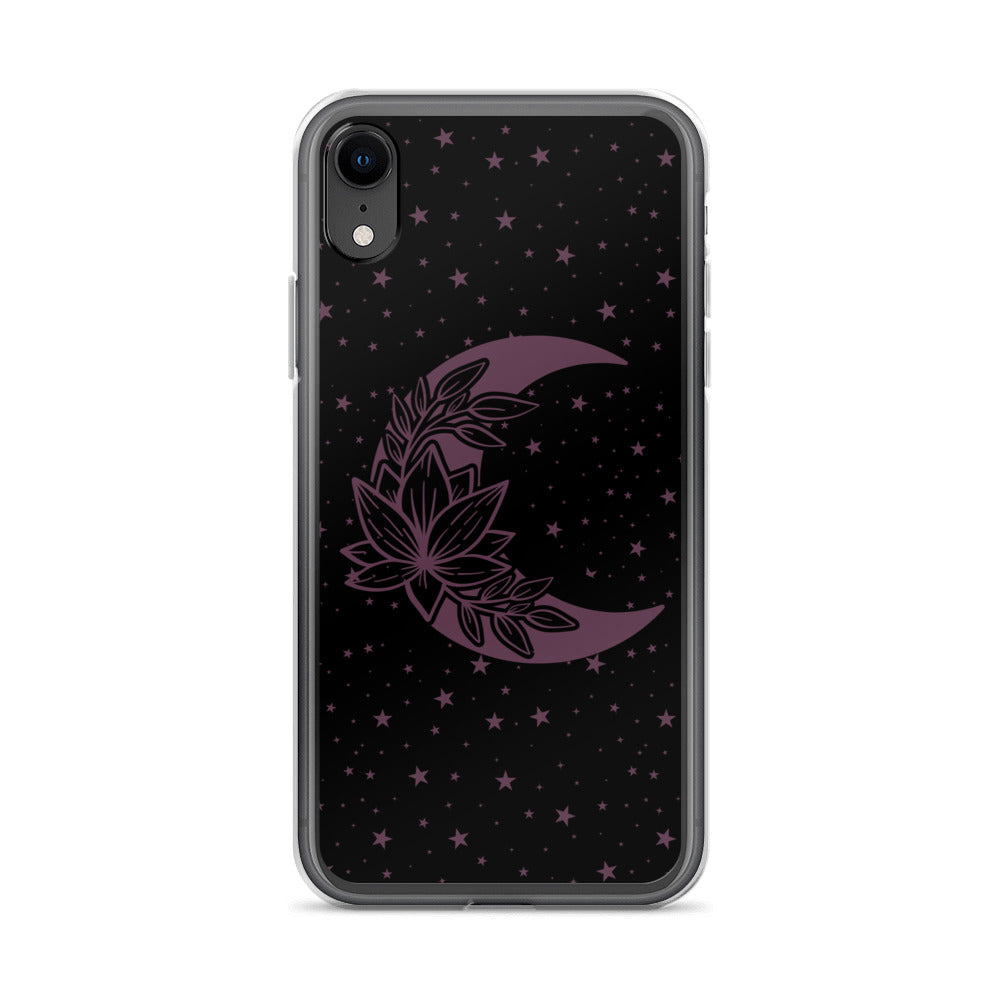 Floral Moon Star Black Purple Play Clear Case for iPhone®