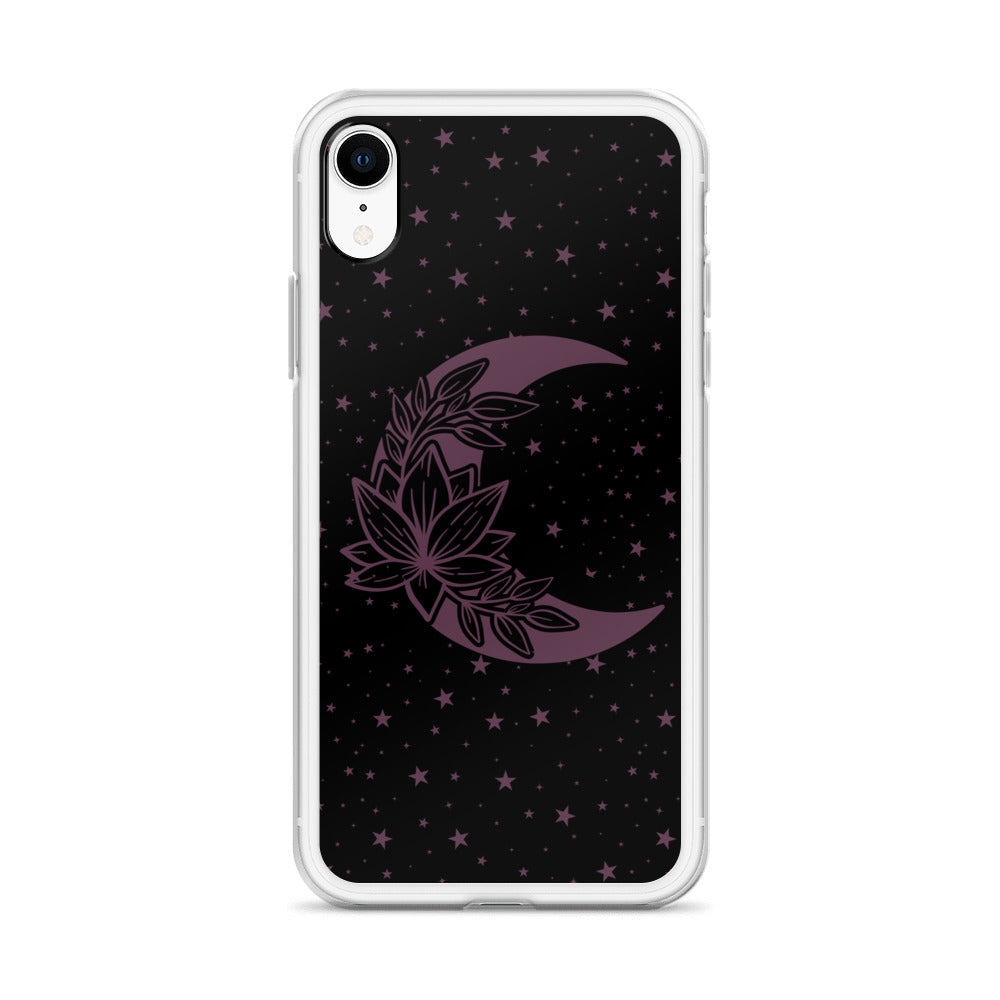 Floral Moon Star Black Purple Play Clear Case for iPhone®