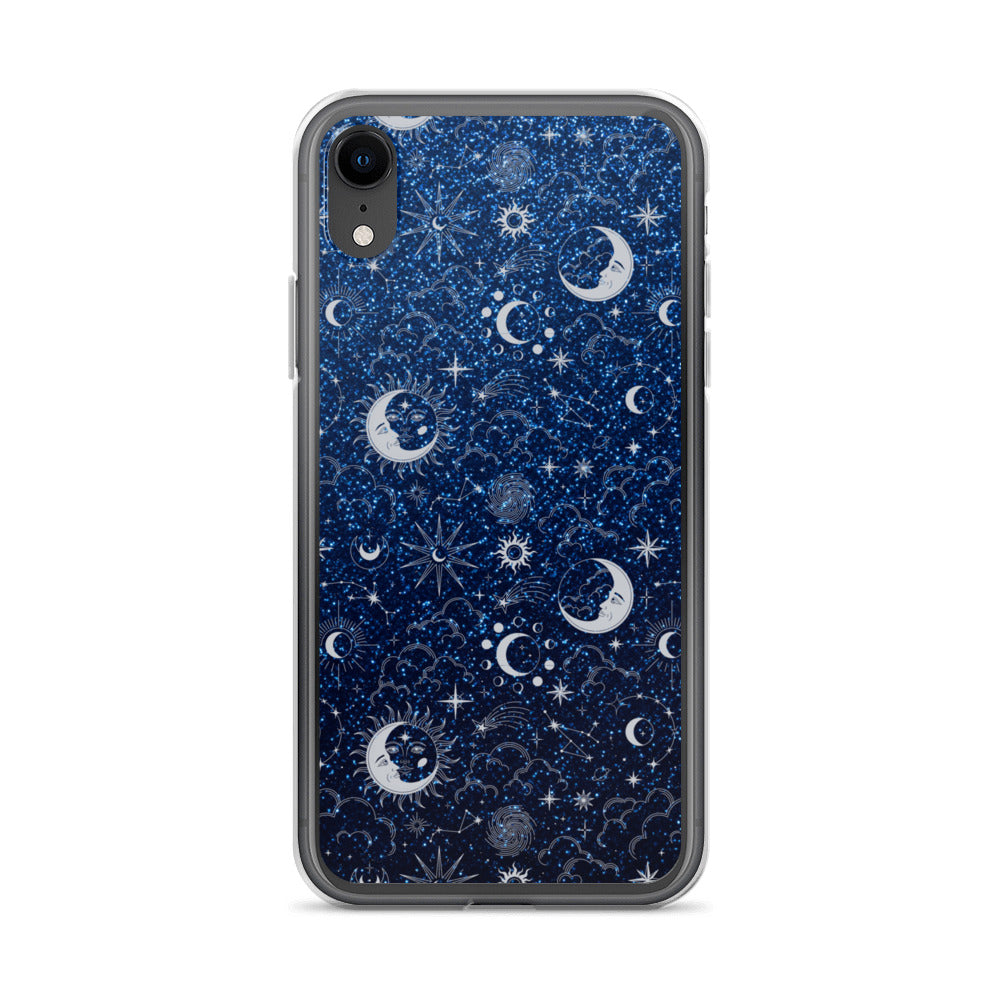 Blue Silver Glitter Moon Clear Case for iPhone®