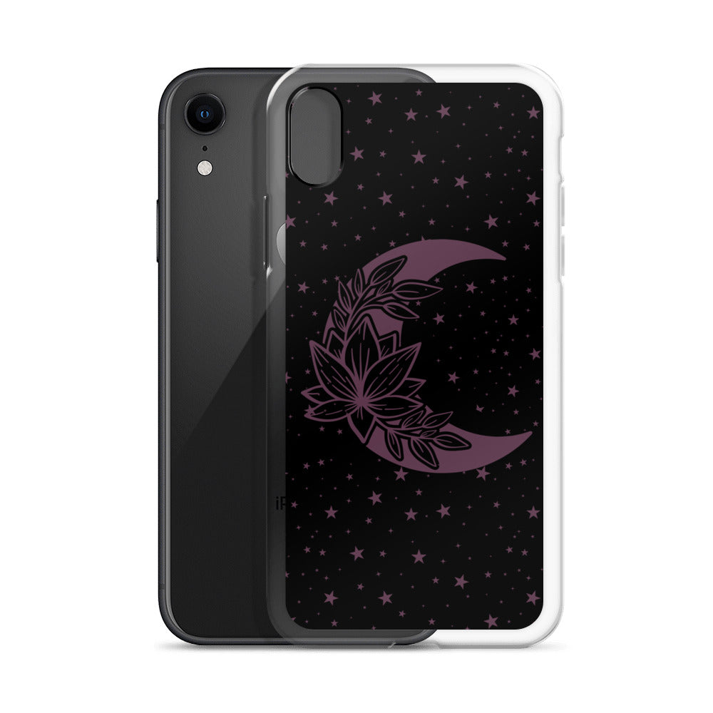 Floral Moon Star Black Purple Play Clear Case for iPhone®