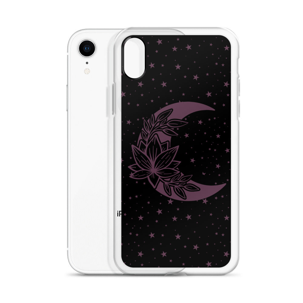 Floral Moon Star Black Purple Play Clear Case for iPhone®