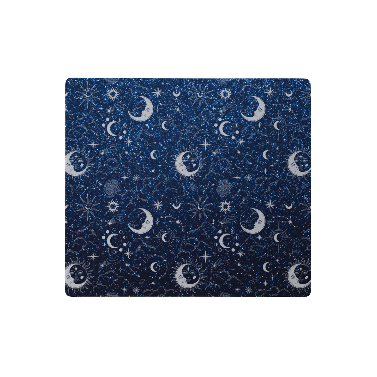 Blue Silver Glitter Moon Gaming Mouse Pad