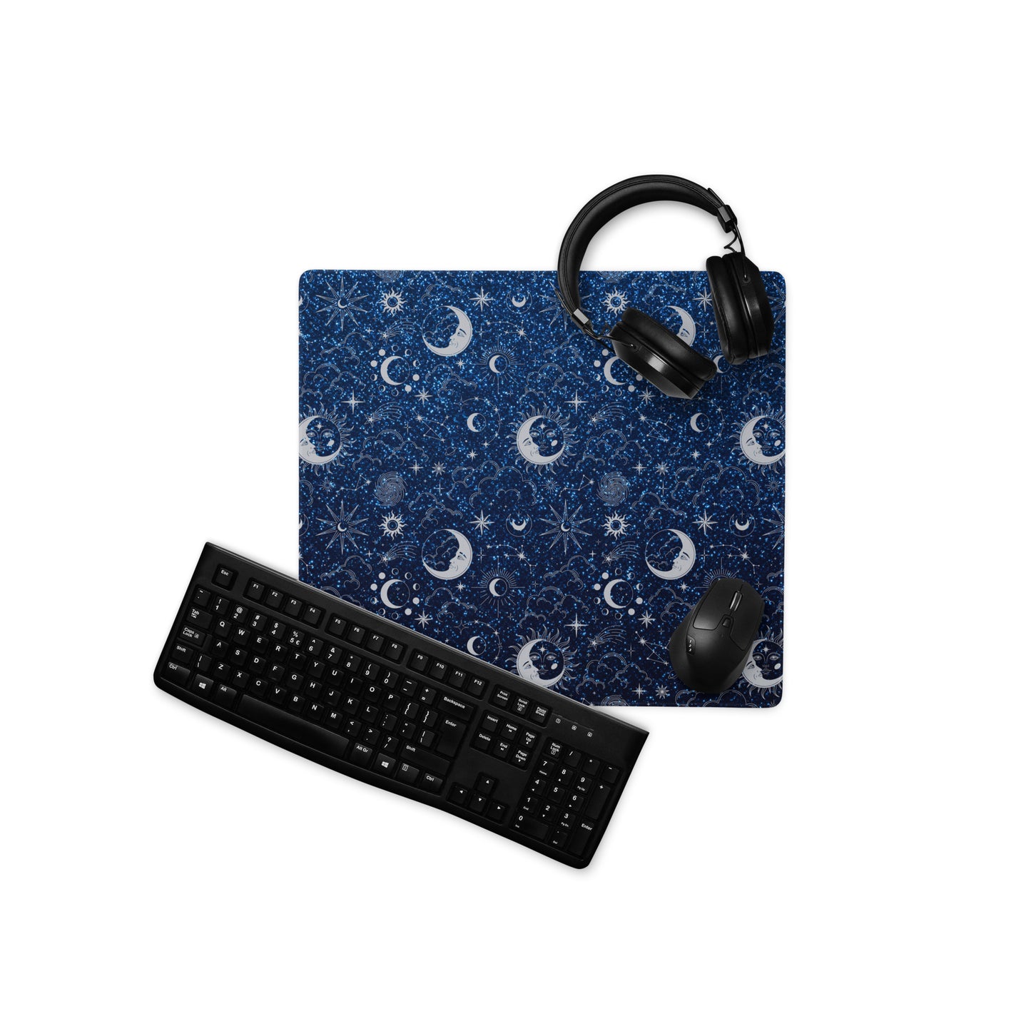 Blue Silver Glitter Moon Gaming Mouse Pad