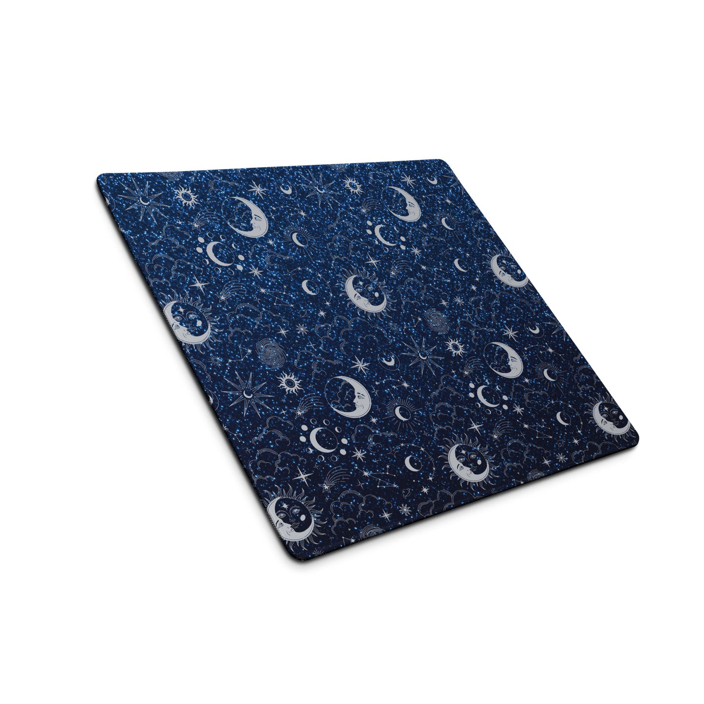 Blue Silver Glitter Moon Gaming Mouse Pad