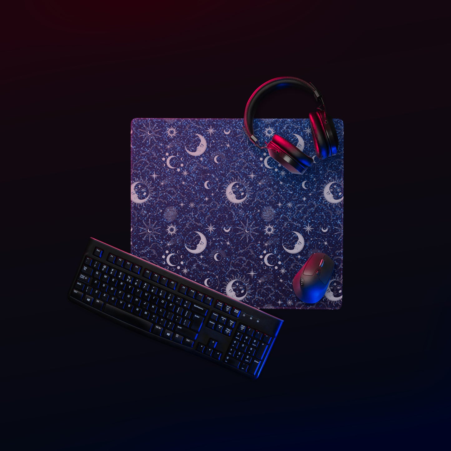 Blue Silver Glitter Moon Gaming Mouse Pad