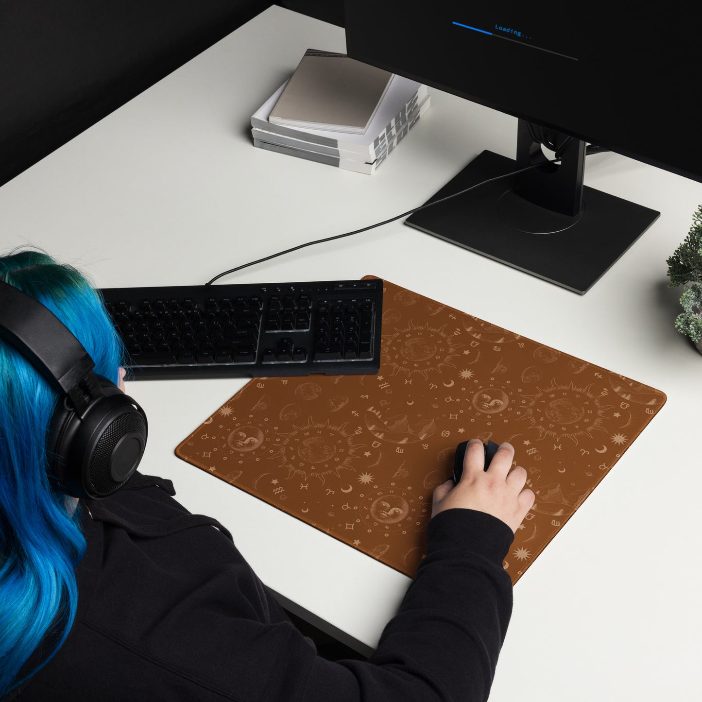 Saddle Brown Moon Galaxy Gaming Mouse Pad