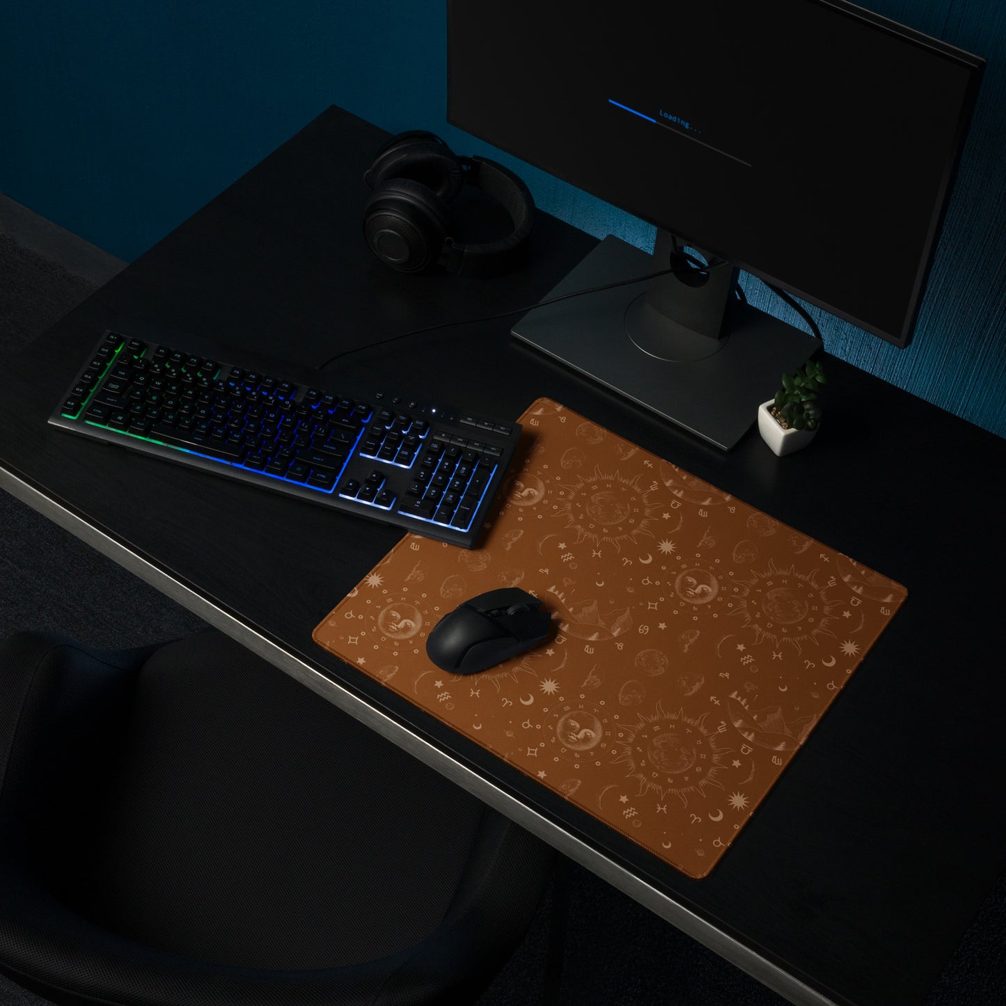 Saddle Brown Moon Galaxy Gaming Mouse Pad