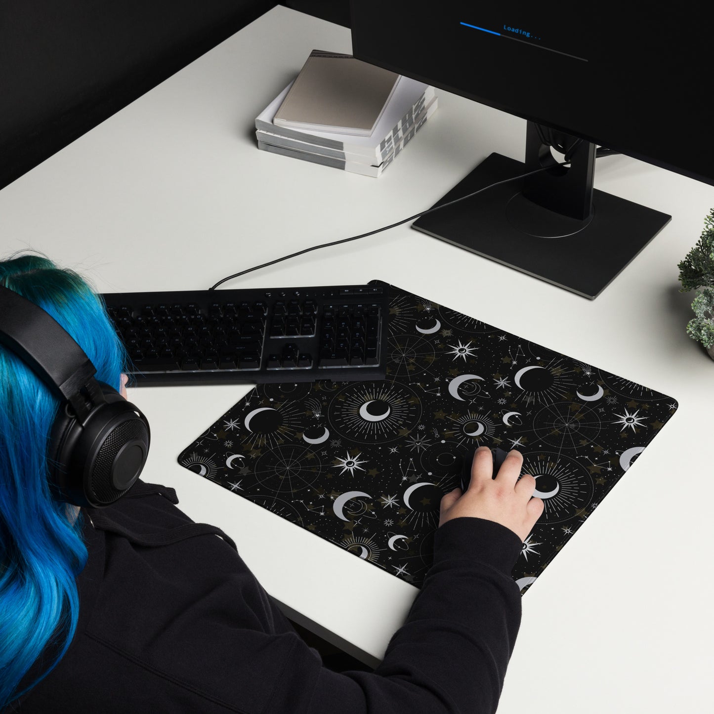 Silver Black Moon Gaming Mouse Pad