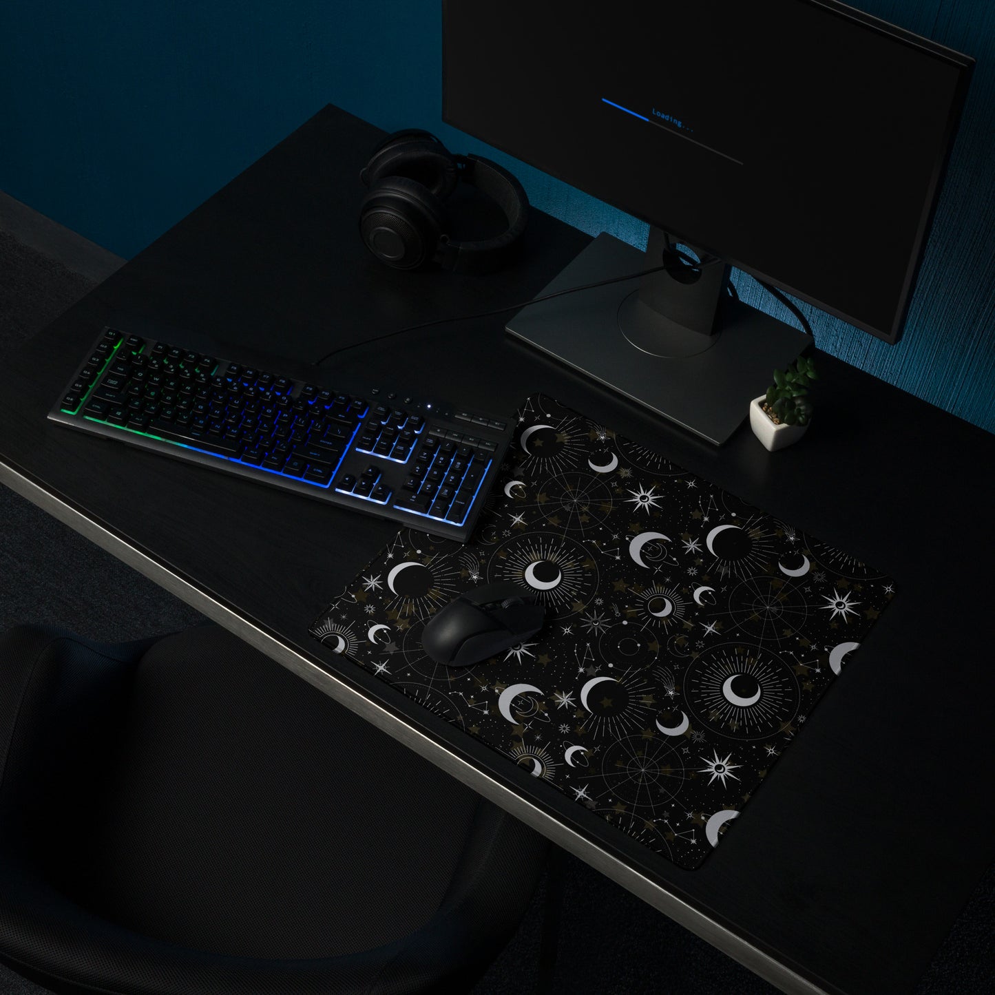 Silver Black Moon Gaming Mouse Pad