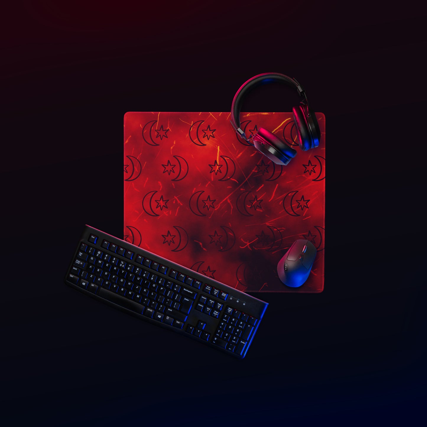 Red Moon Star Gaming Mouse Pad