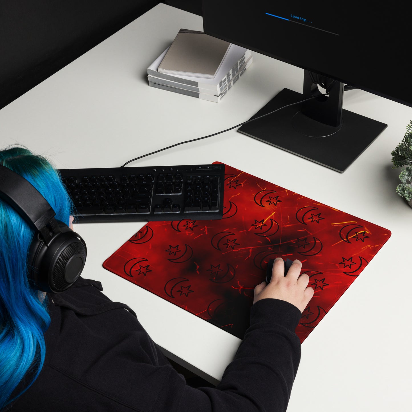 Red Moon Star Gaming Mouse Pad