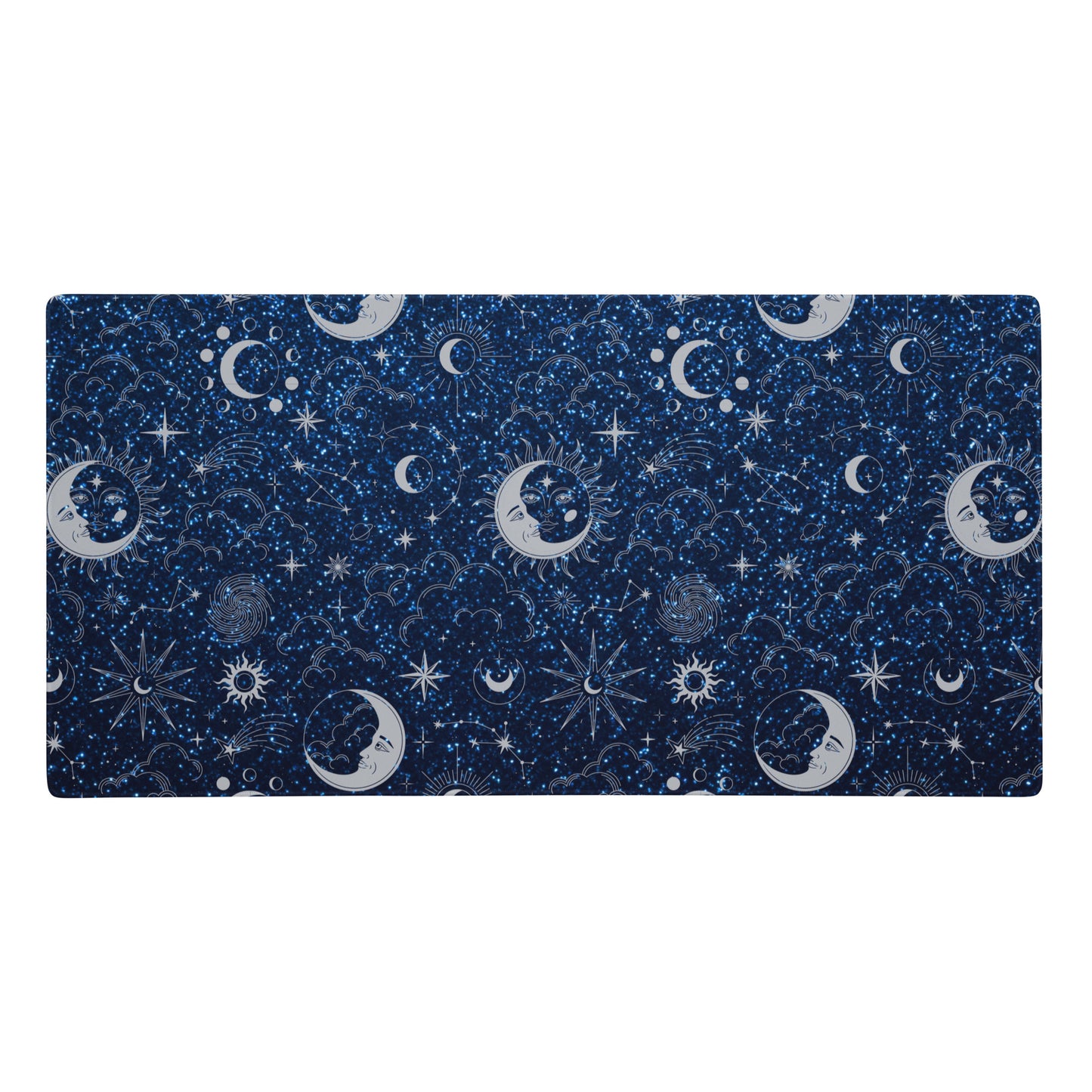 Blue Silver Glitter Moon Gaming Mouse Pad