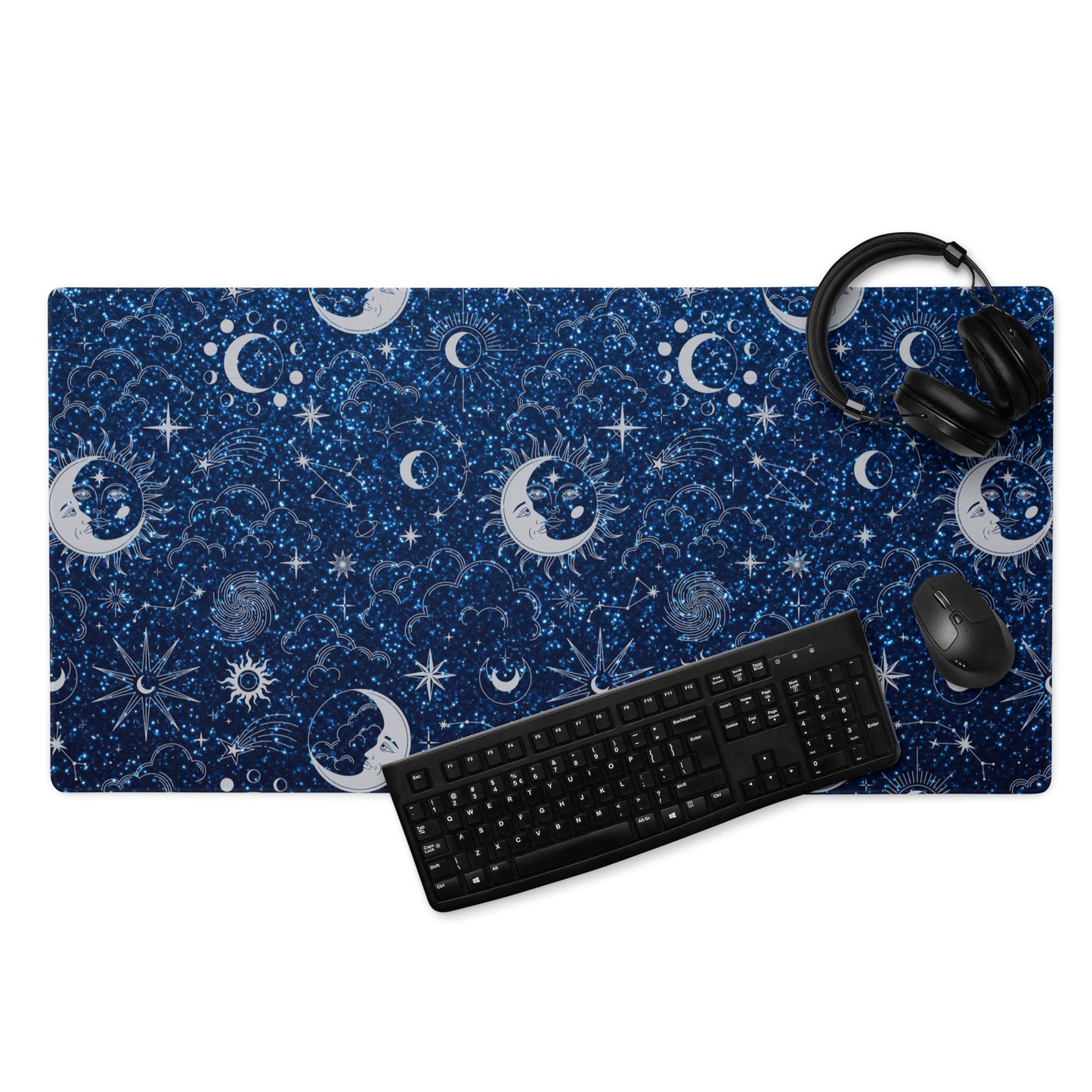 Blue Silver Glitter Moon Gaming Mouse Pad