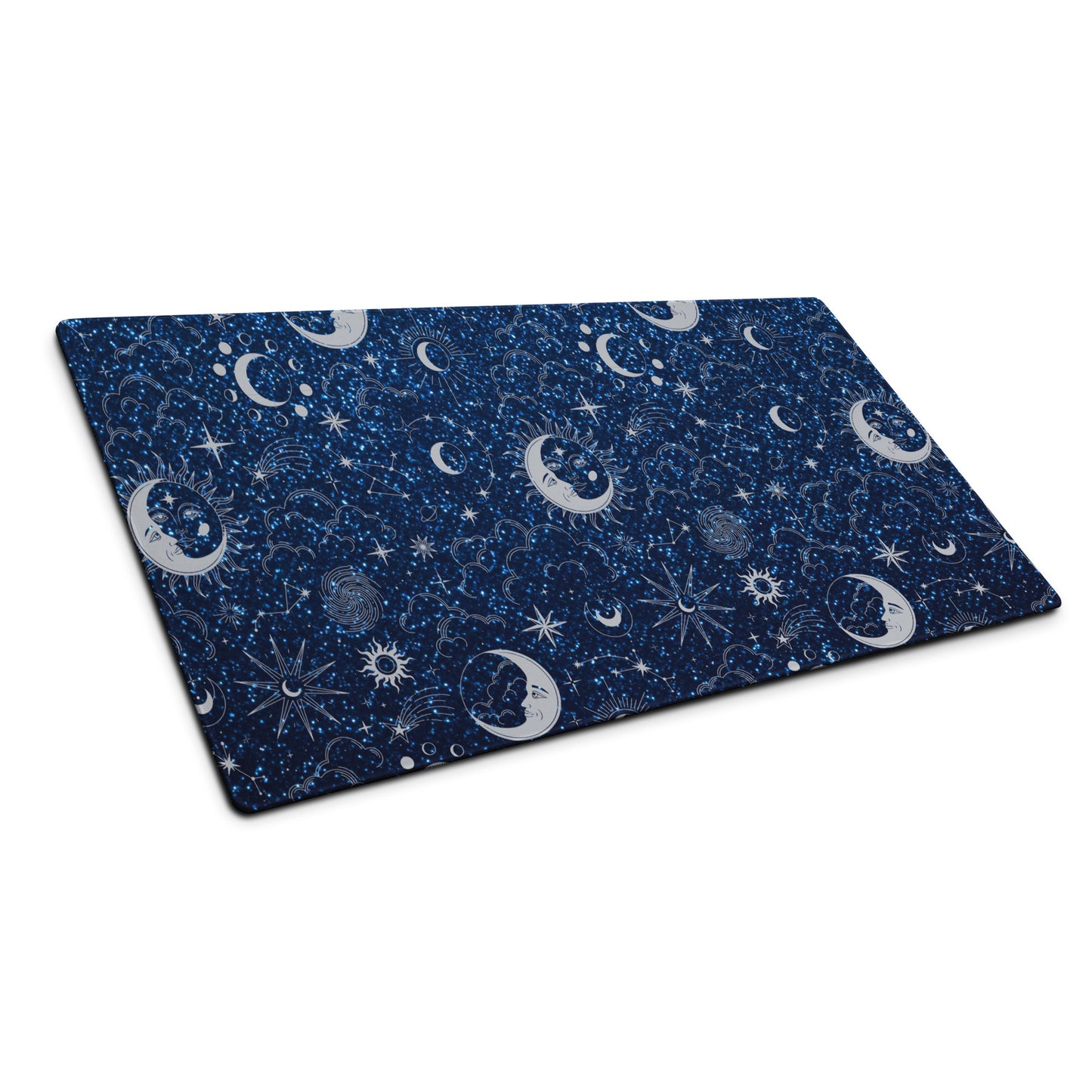 Blue Silver Glitter Moon Gaming Mouse Pad