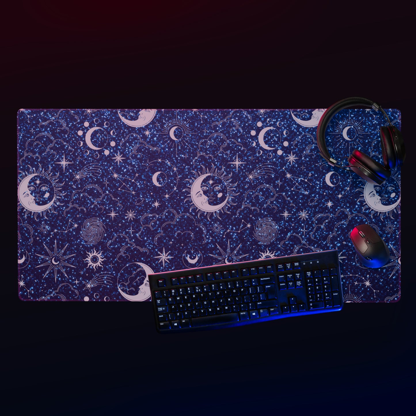 Blue Silver Glitter Moon Gaming Mouse Pad