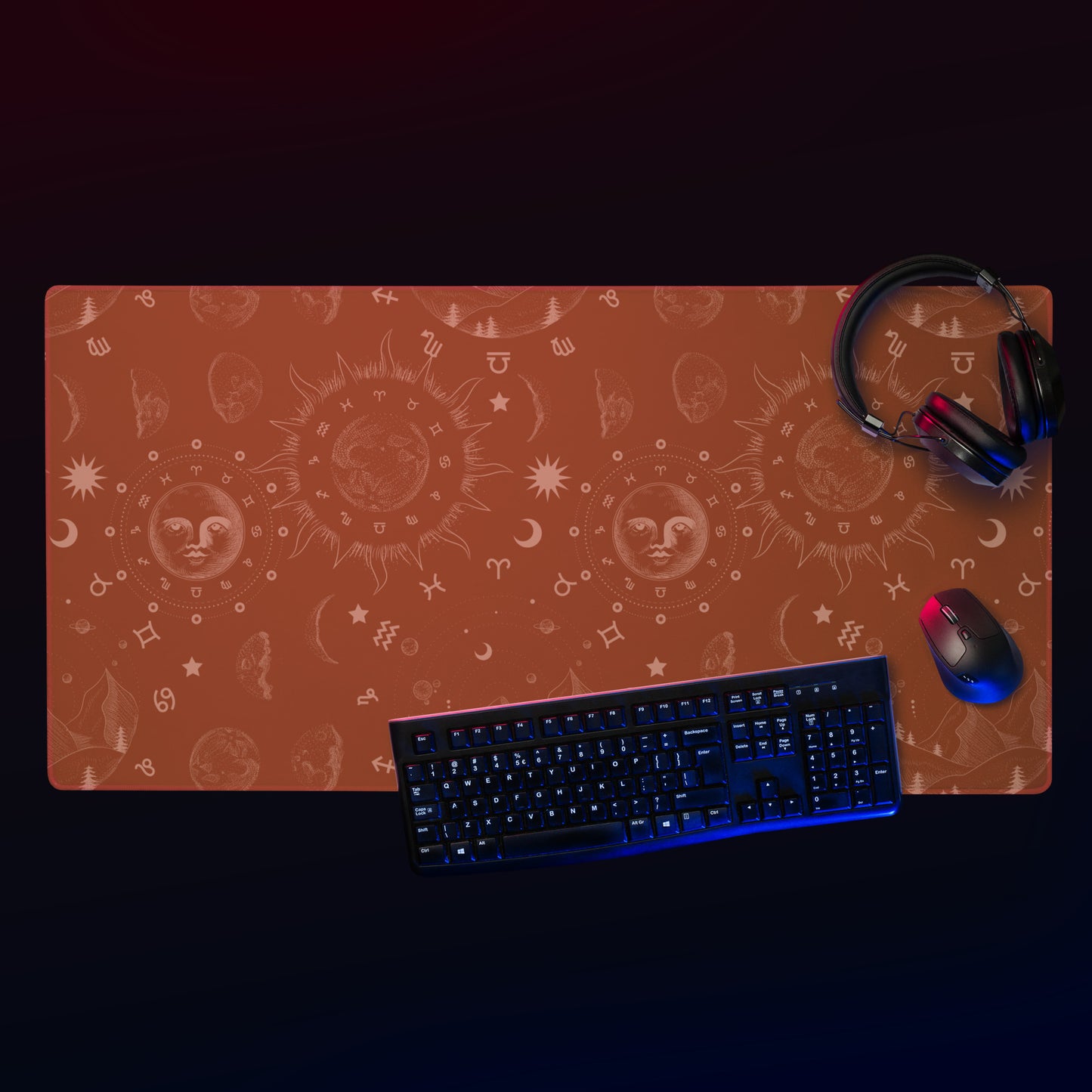 Saddle Brown Moon Galaxy Gaming Mouse Pad