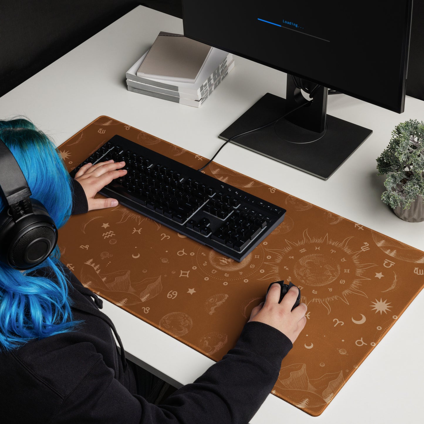 Saddle Brown Moon Galaxy Gaming Mouse Pad