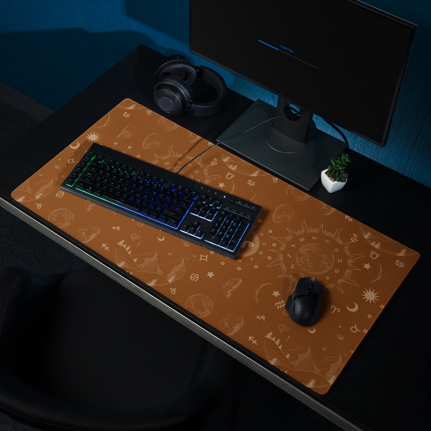 Saddle Brown Moon Galaxy Gaming Mouse Pad