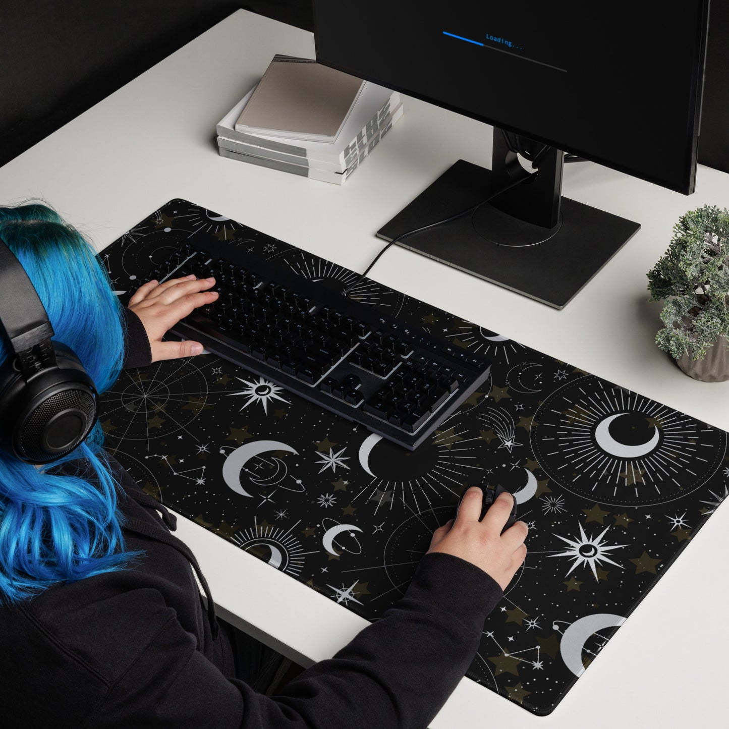 Silver Black Moon Gaming Mouse Pad