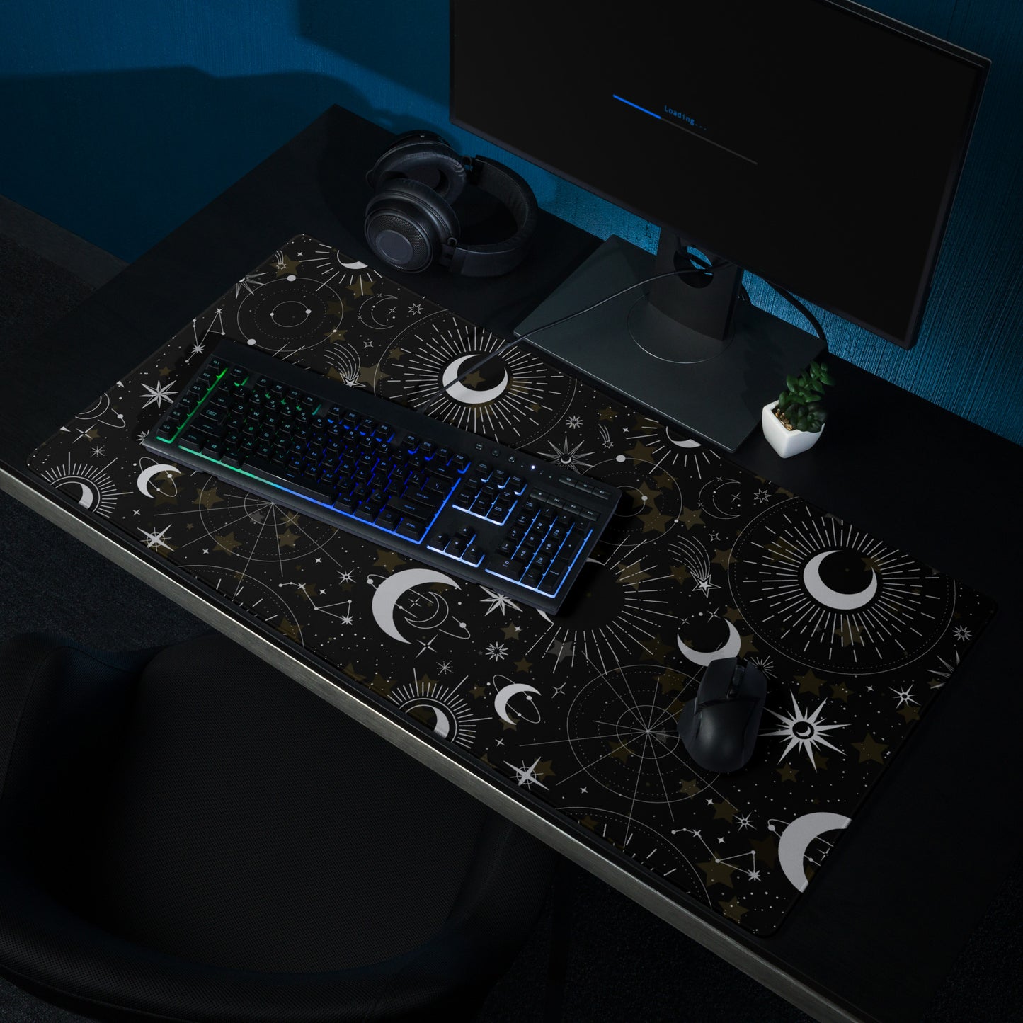 Silver Black Moon Gaming Mouse Pad