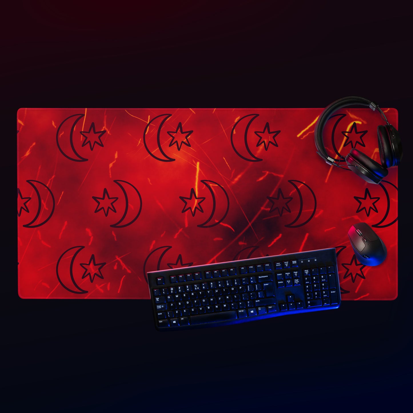 Red Moon Star Gaming Mouse Pad