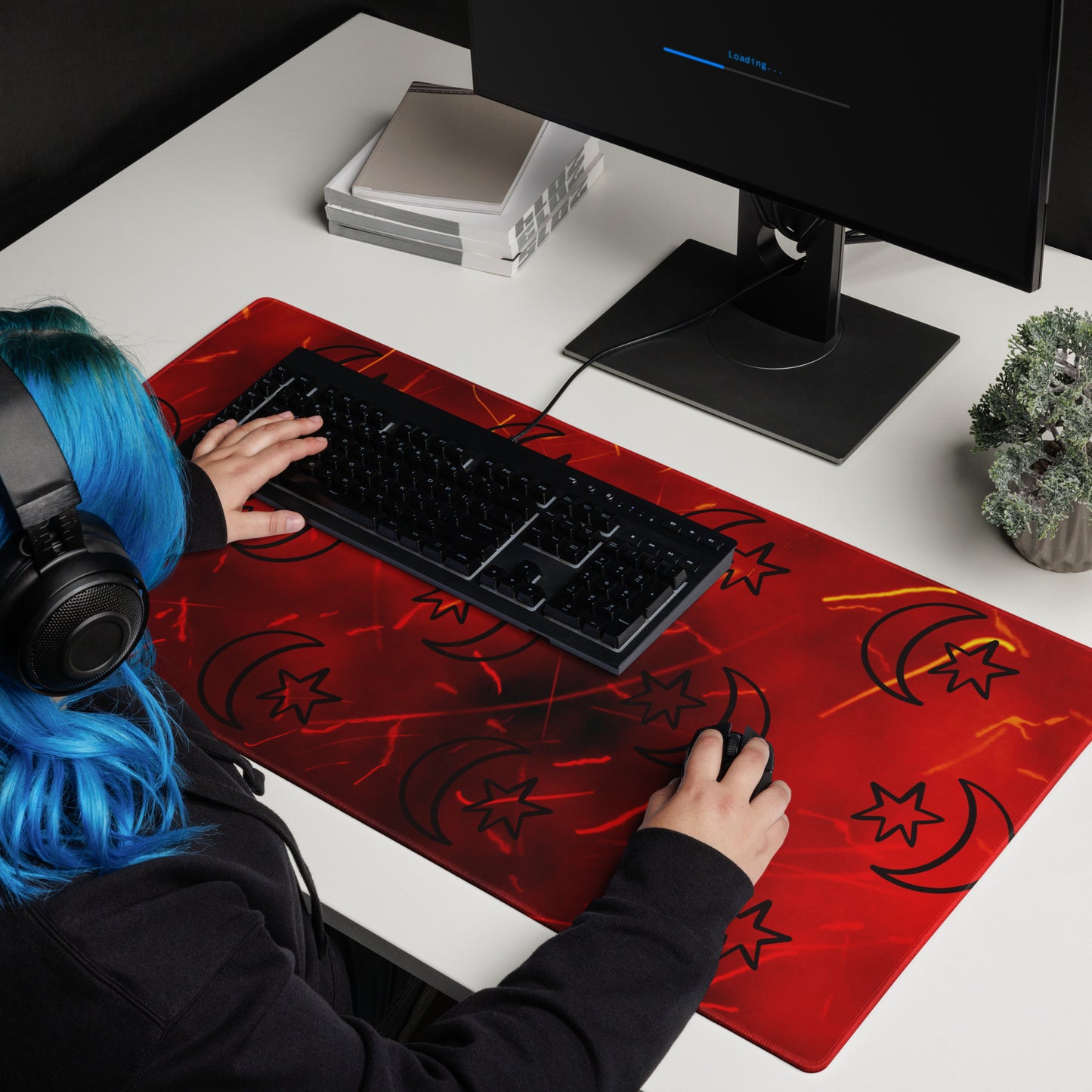 Red Moon Star Gaming Mouse Pad