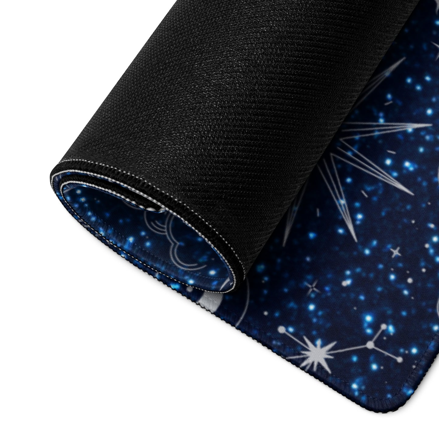 Blue Silver Glitter Moon Gaming Mouse Pad