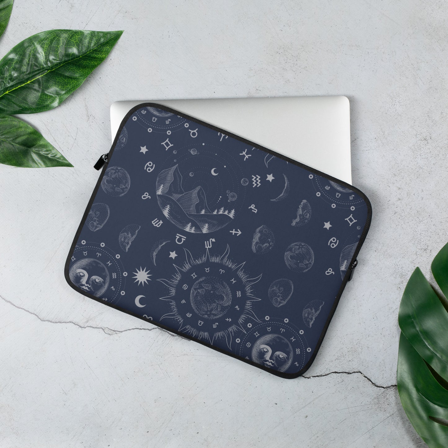 Navy Blue Moon Zodiac Laptop Sleeve