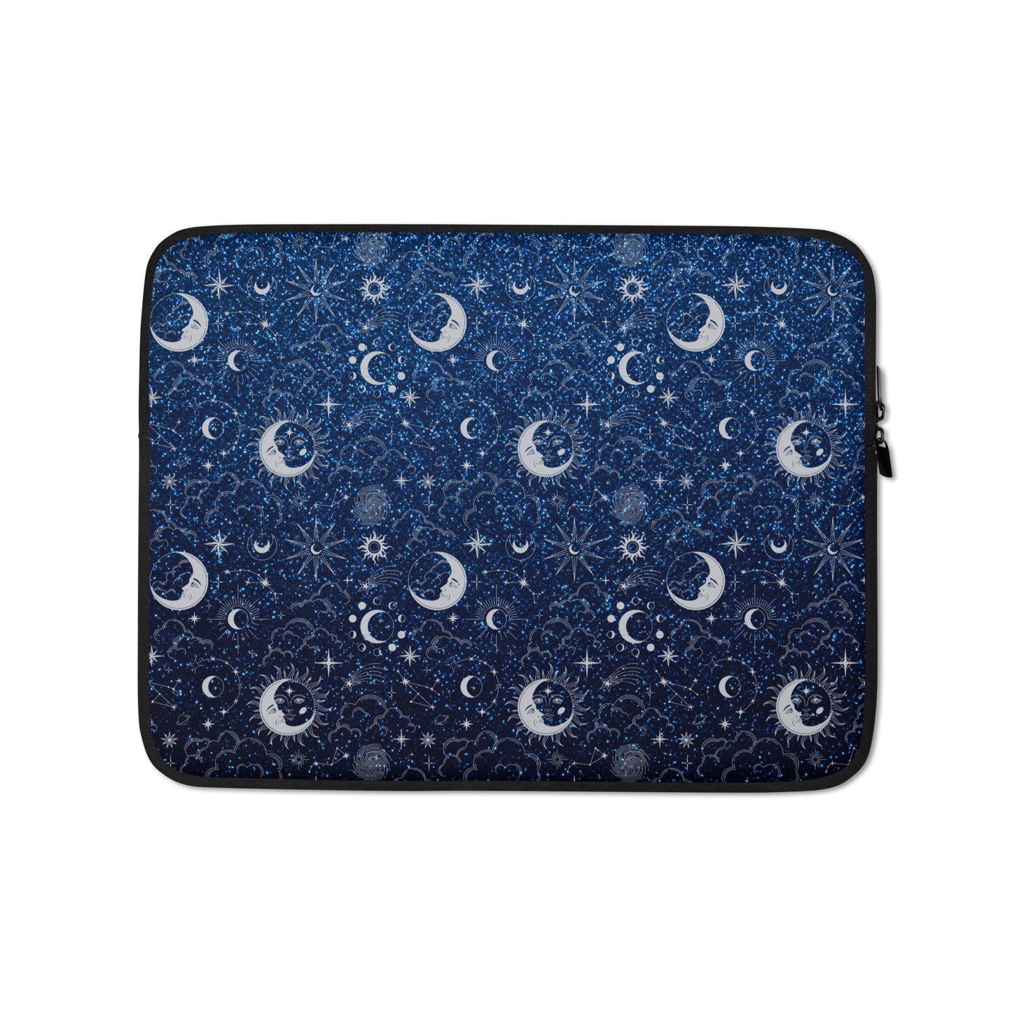 Blue Silver Glitter Moon Laptop Sleeve