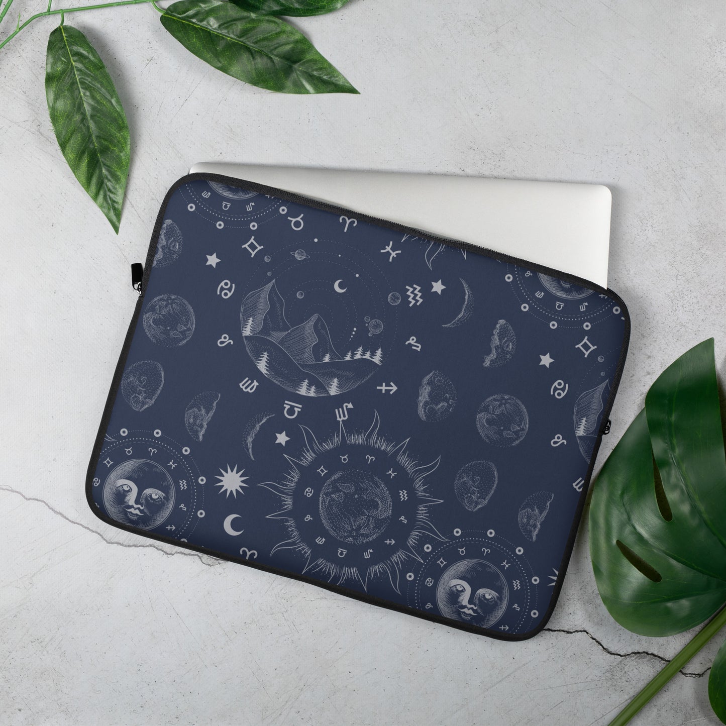 Navy Blue Moon Zodiac Laptop Sleeve