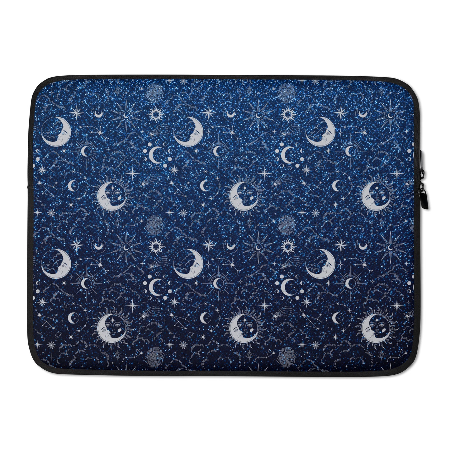 Blue Silver Glitter Moon Laptop Sleeve