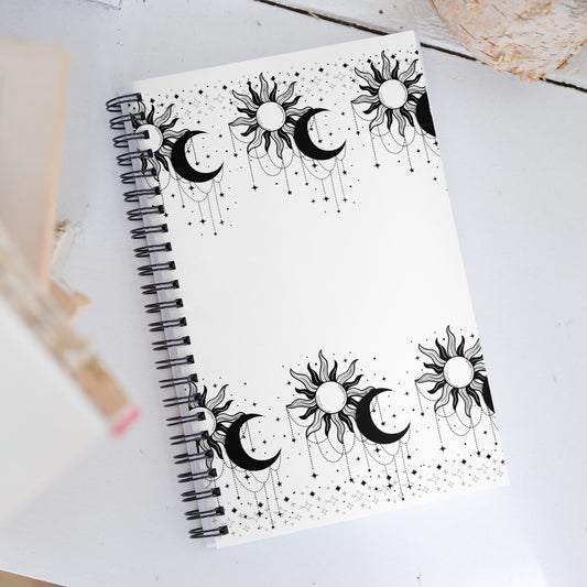 Black White Sun Moon Soft Touch Notebook