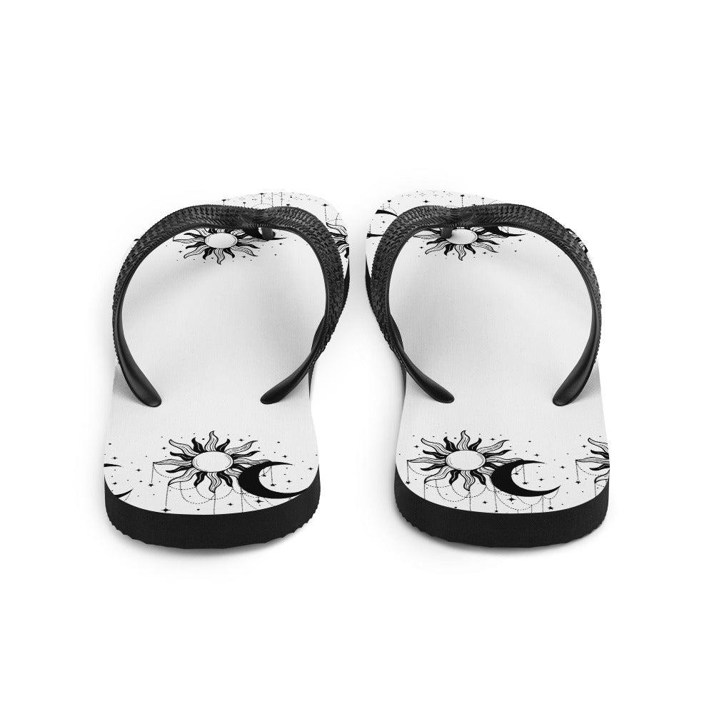 Black White Sun Moon Flip-Flops