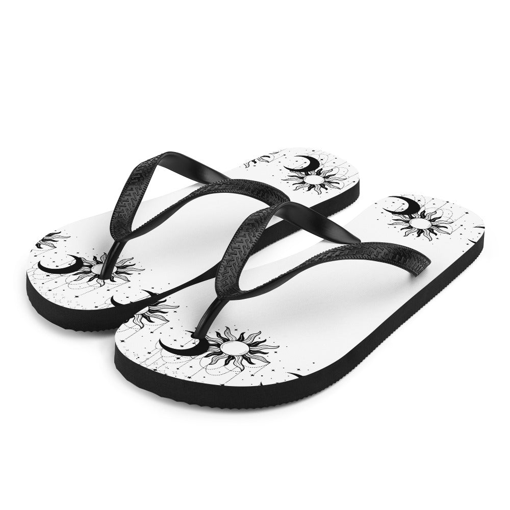 Black White Sun Moon Flip-Flops