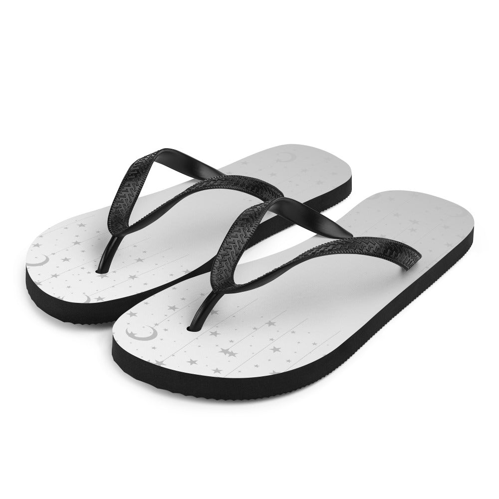 Silver Grey Moon Star Flip-Flops