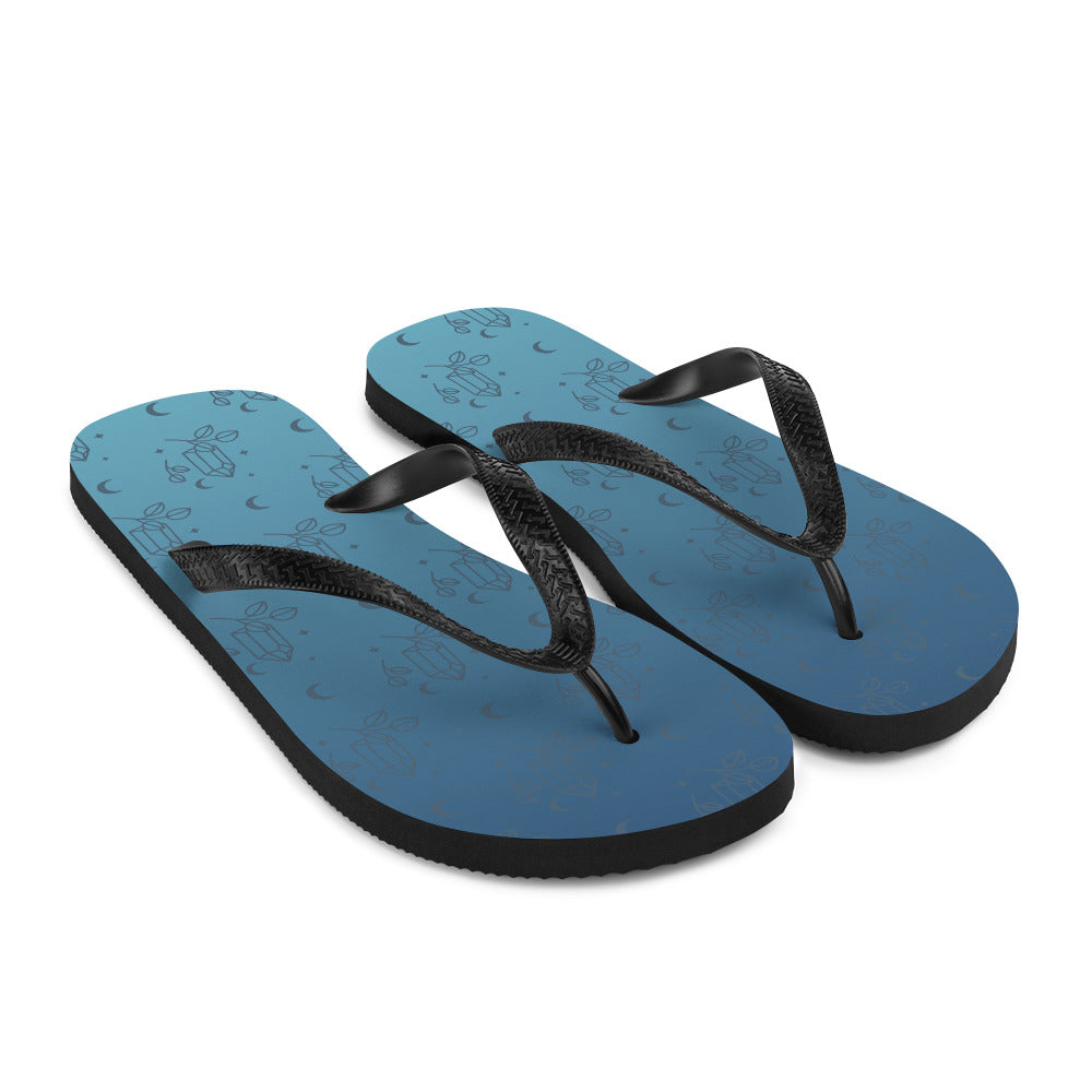 Blue Gradient Crystal Moon Flip-Flops