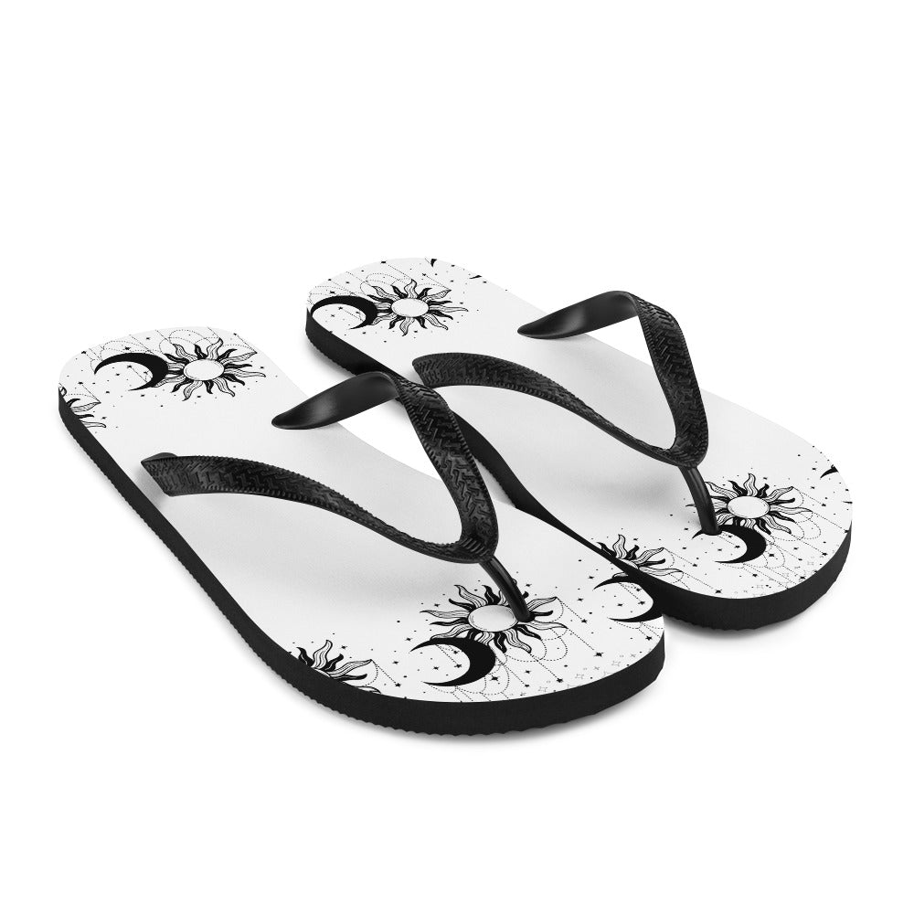 Black White Sun Moon Flip-Flops