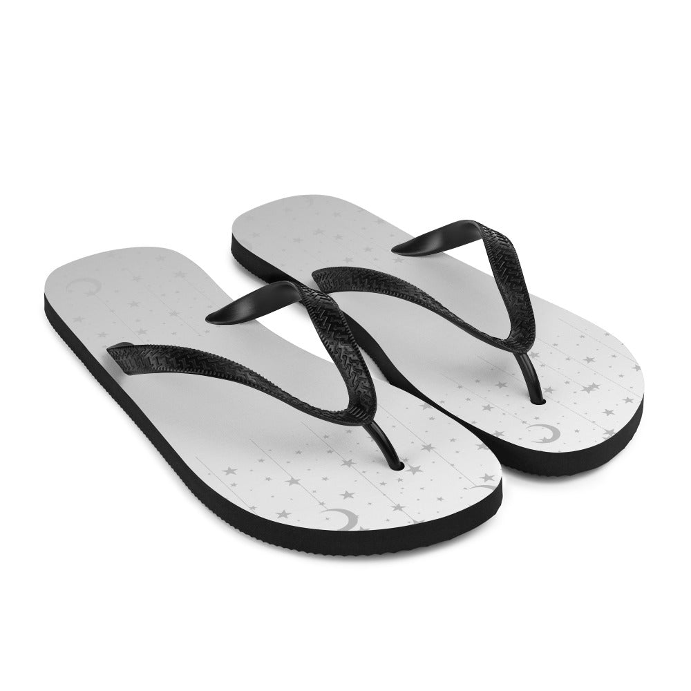 Silver Grey Moon Star Flip-Flops