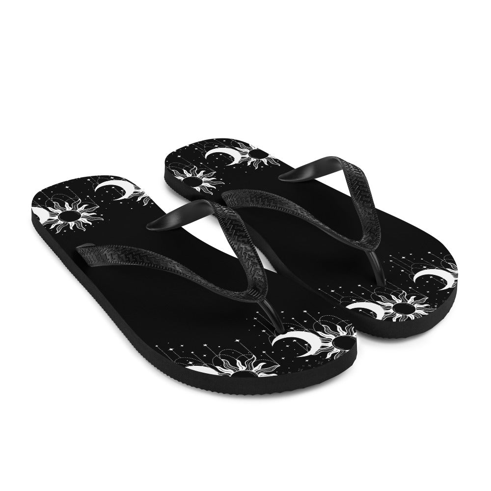 White Black Sun Moon Flip-Flops